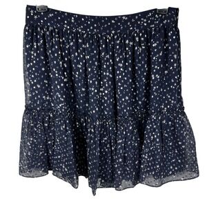 Kate Spade Silk Blend Mini Skirt Sz 6 Starry Sky Print Tiered Ruffle Navy Silver